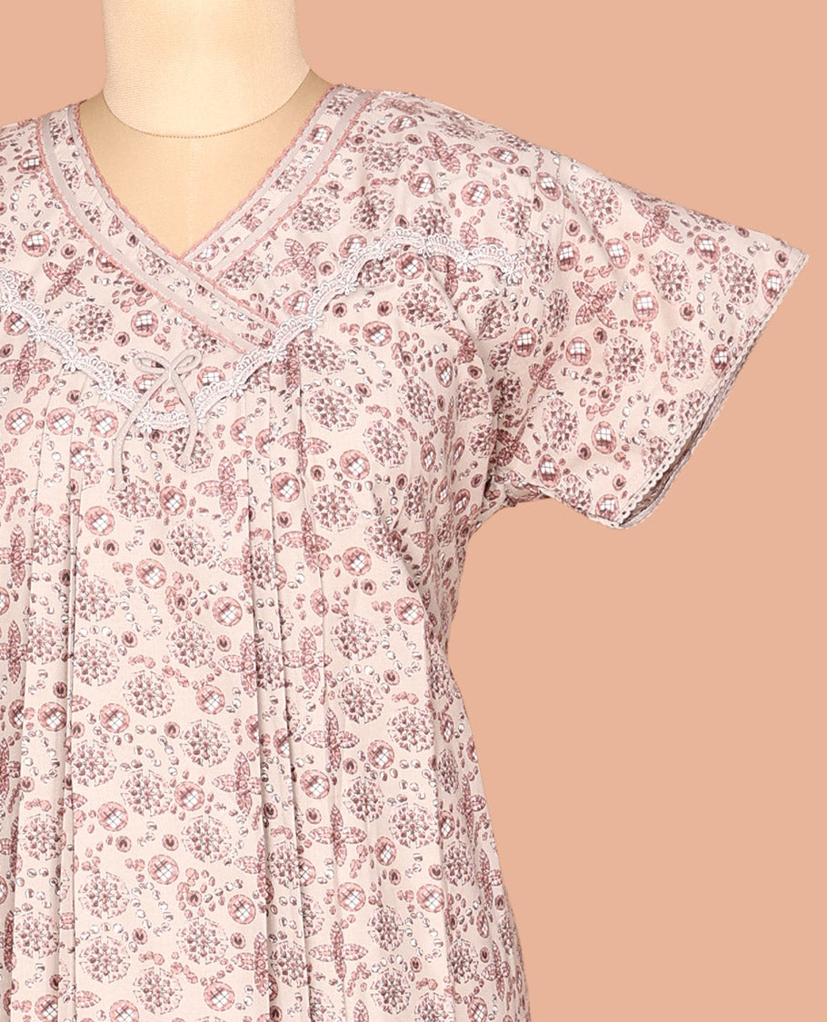 Beige Cotton-Blended Nighty