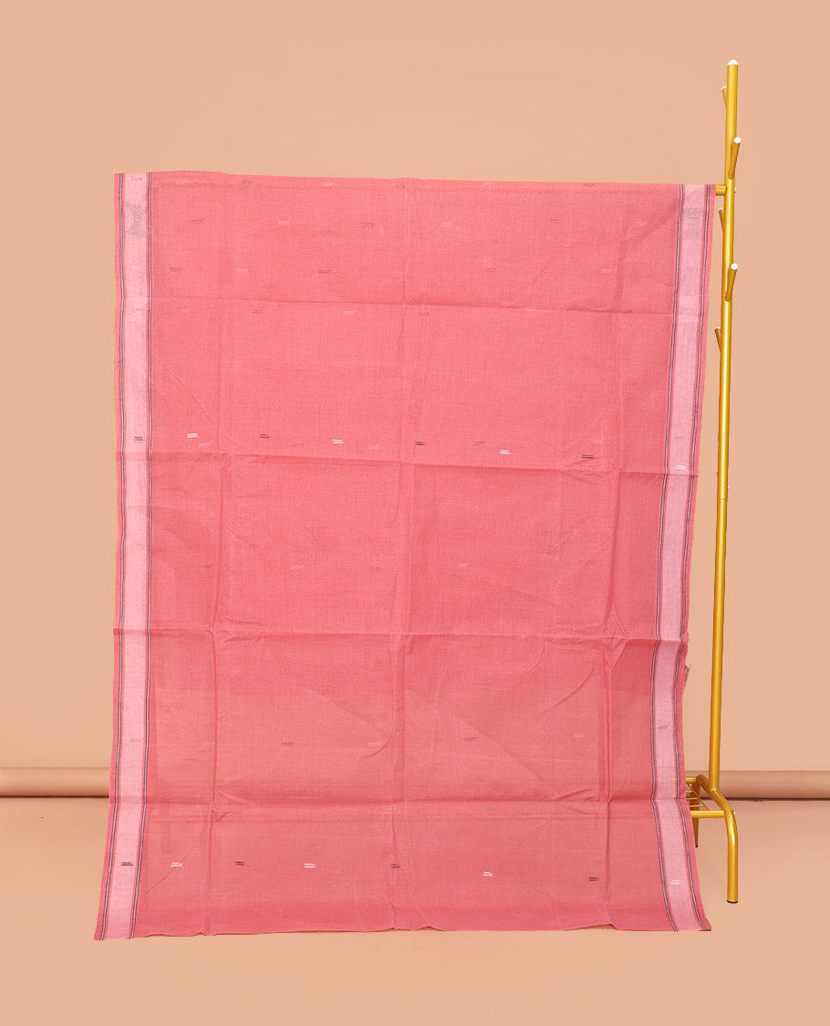 Pink Bengal Cotton Saree, Woven with Buttas, a Subtle Border, Pallu of Stripes, and a Matching Blouse