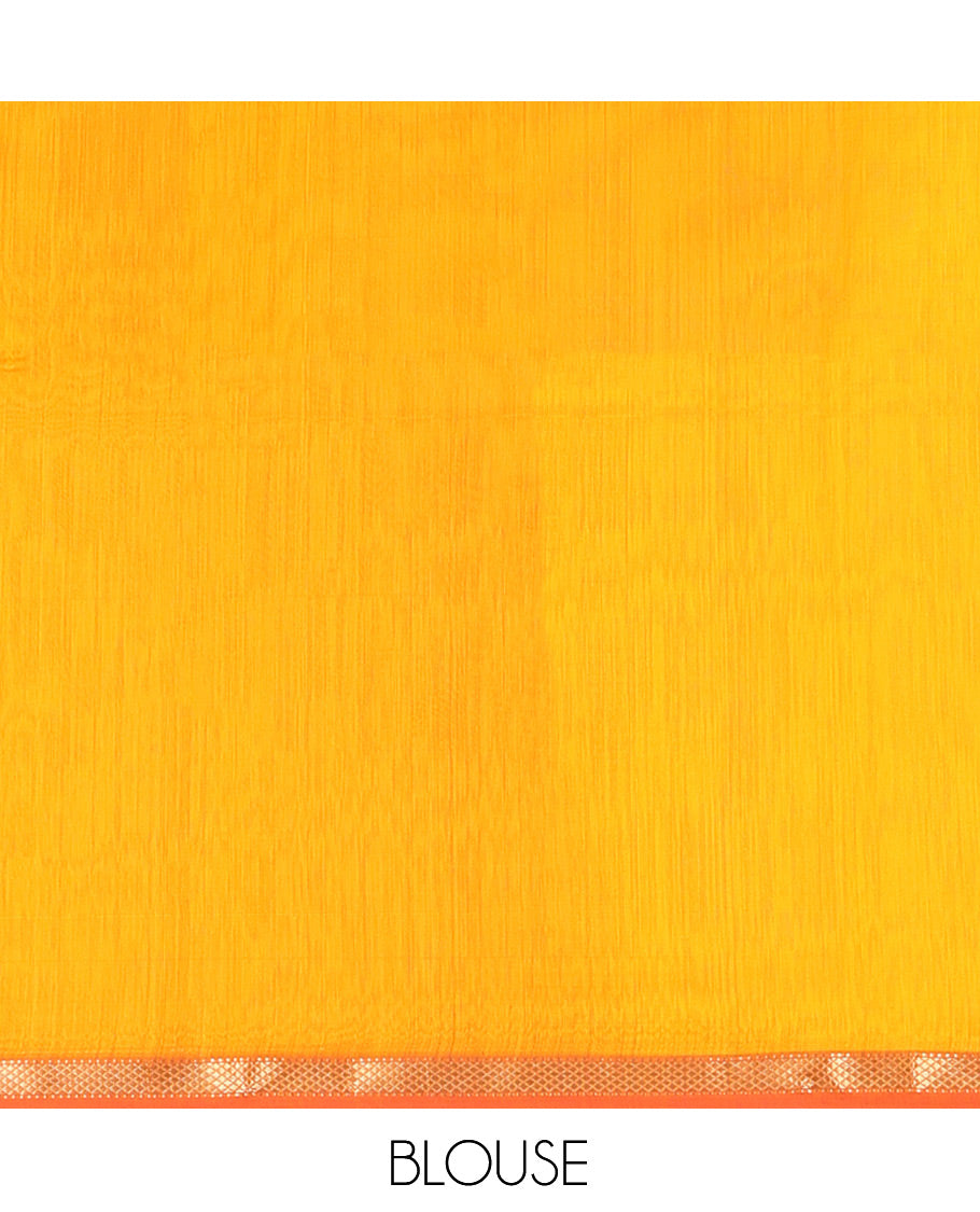 Orange Maheshwari Cotton Saree, Detailed with Zari Buttas, a Contrast Piping Zari Border, Pallu of Zari Design, and a Matching Blouse