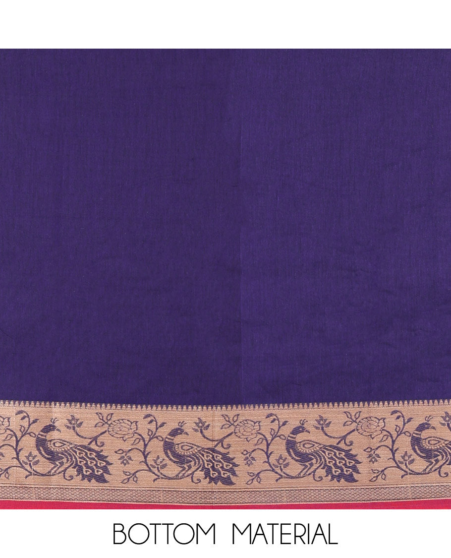 Blue Mercerised Cotton Material Churidar Set, Subtly Made Plain with Contrast Floral-Peacock Bordered Top, a Mercerised Cotton Bottom, and Paired with a Mercerised Cotton Peacock-Bordered Dupatta