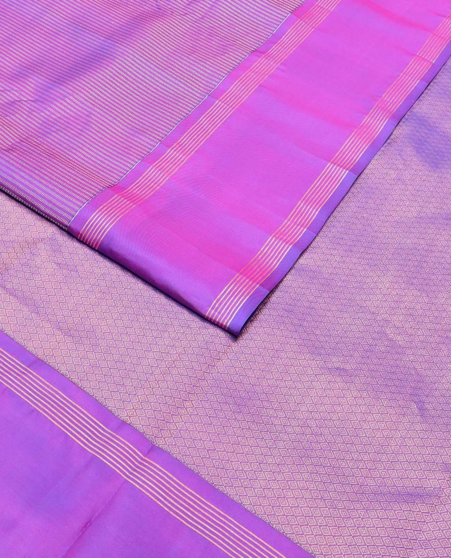 Purple zari stripes silk saree, zari striped rettai pettu border & jaal pallu