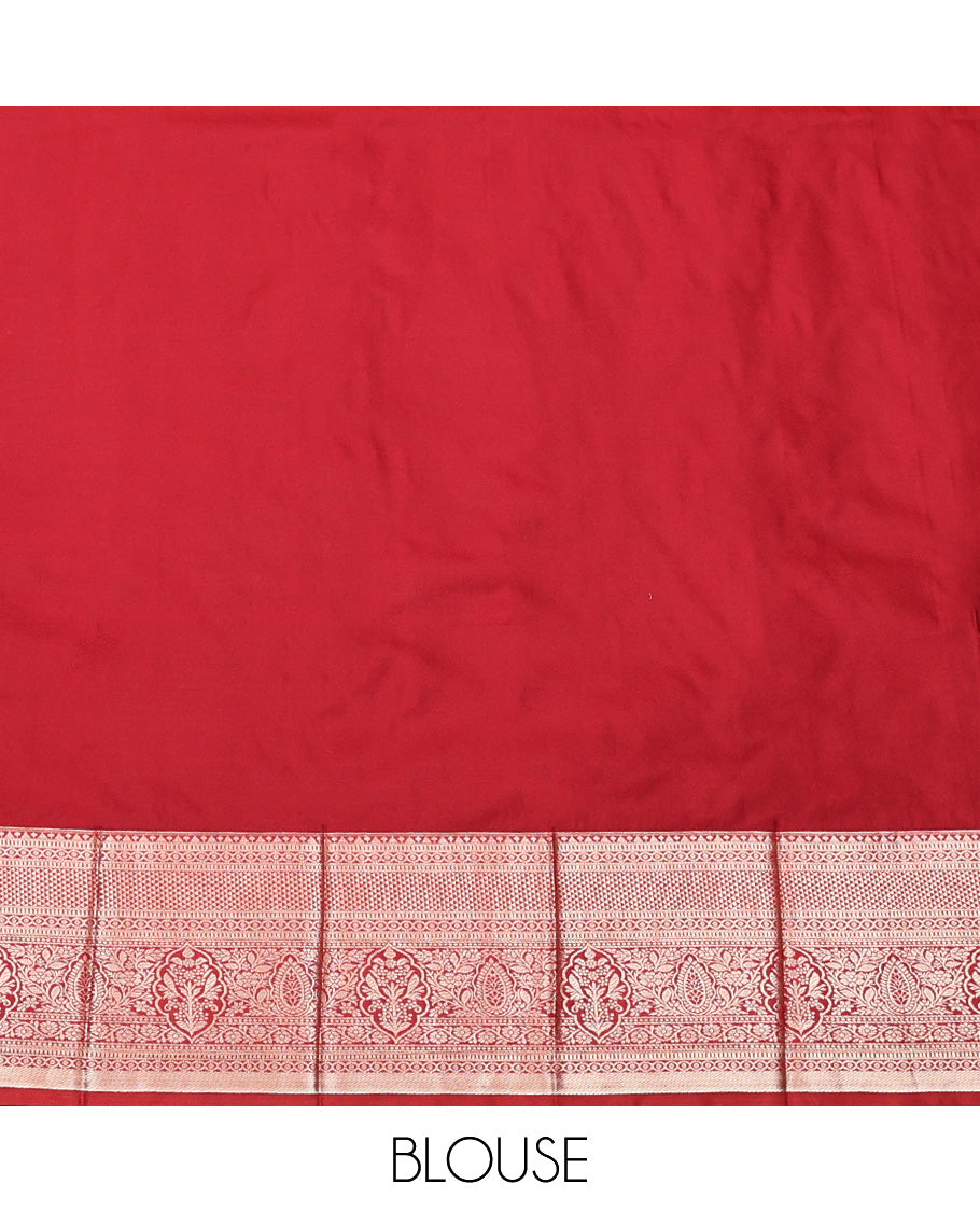 Orange Budget Silk Saree, Elegantly Bedecked with Zari Buttas, Complemented by a Contrast Traditional Zari Design Border, Grand Geometric Pallu, and Paired with a Contrast Blouse