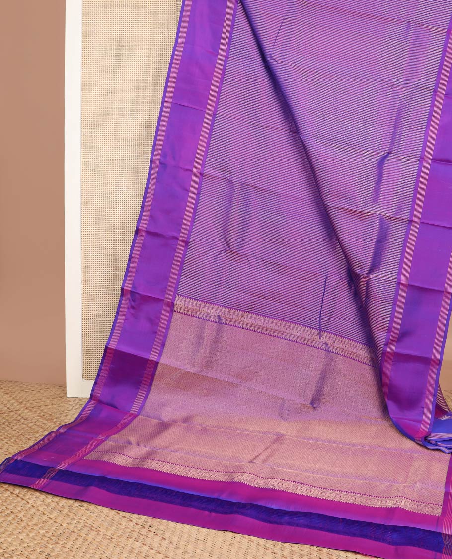 Purple zari stripes silk saree, zari striped rettai pettu border & jaal pallu