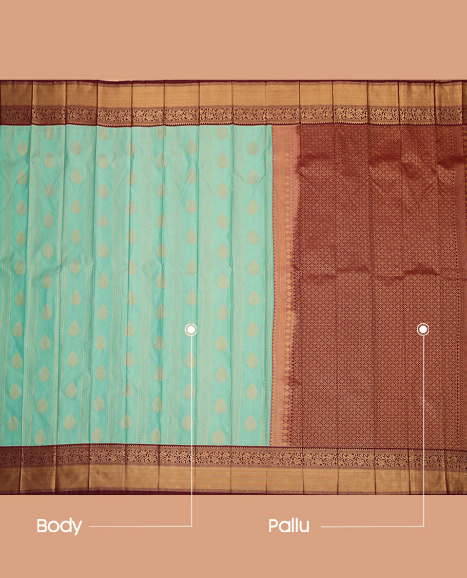Blue Budget Silk Saree, Crafted with Zari Buttas and Stripes, a Contrast Traditional Zari Border, Jaal Pallu, and a Contrast Blouse