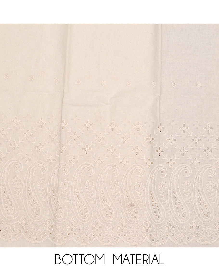 Pink chudidhar material set floral printed with sequins embroidery top, contrast thread embroidery bottom & floral motif thread embroidery scallop border dupatta