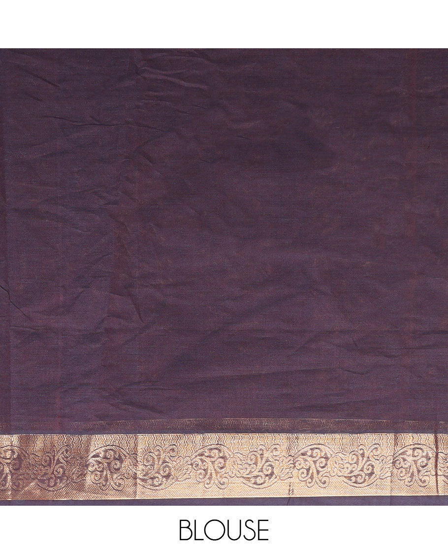 Brown buttas Combatiore cotton saree, zari border & pallu of floral & paisley designs