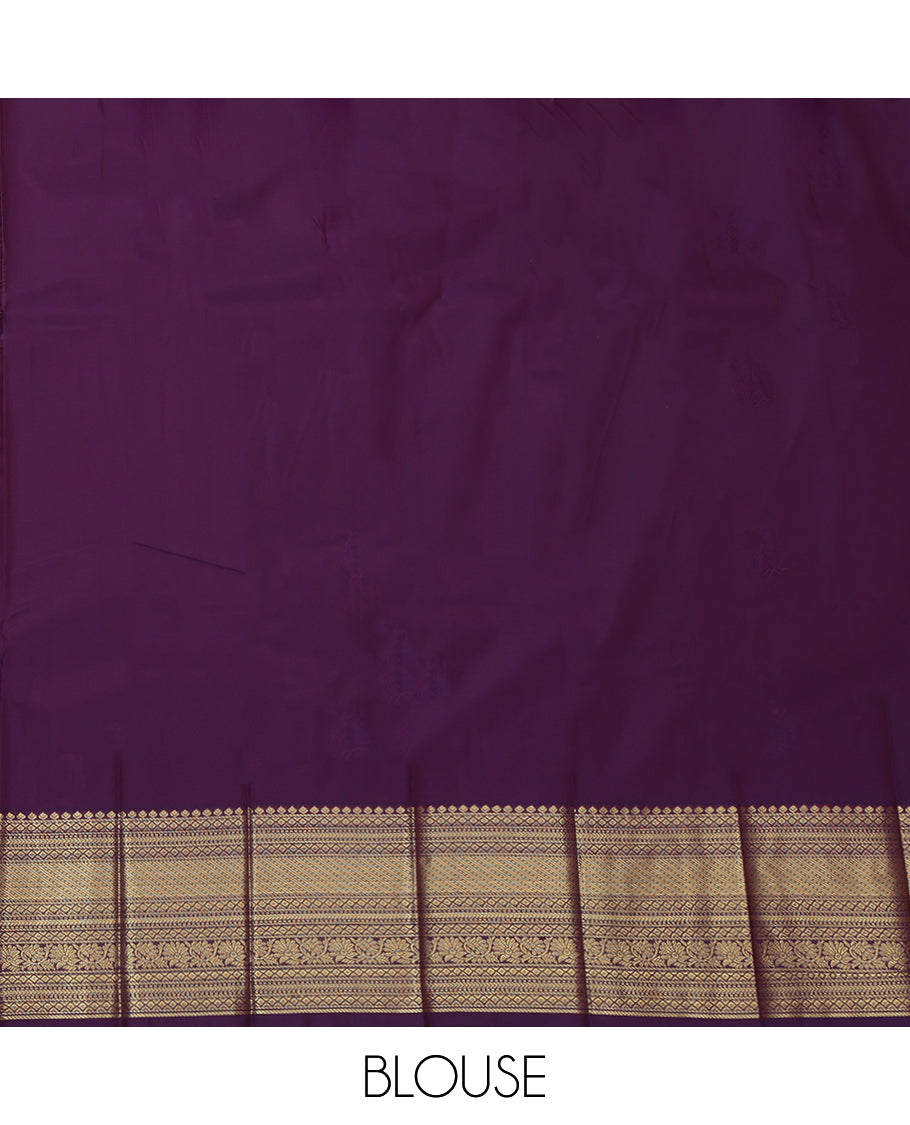 Blue Budget Silk Saree, Showcasing Zari Buttas, Complemented by a Contrast Traditional Zari Border, Grand Pallu, and Contrast Blouse