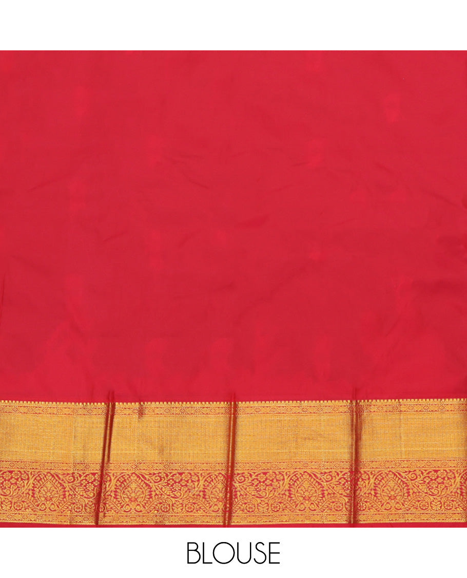 Green Budget Silk Saree, Woven with Zari Buttas, a Contrast Traditional Zari Border, Grand Pallu, and a Contrast Blouse