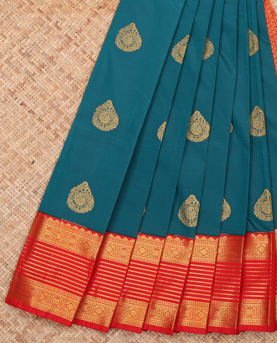 Blue Budget Silk Saree, Decorated with Zari Buttas, a Contrast Traditional Zari Border, Grand Pallu, and a Contrast Blouse