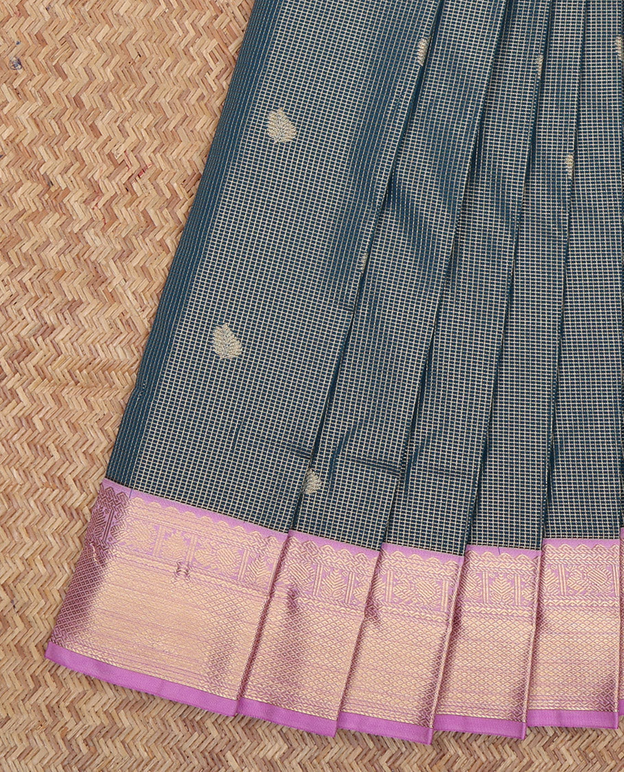 Blue Budget Silk Saree, Bedecked with Zari Buttas and Checks, a Contrast Traditional Zari Border, Grand Pallu, and a Contrast Blouse