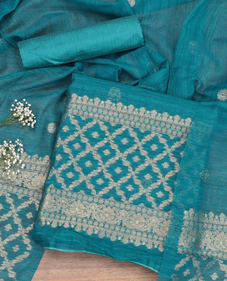 Rama Blue Kora Silk Material Chudidar Set