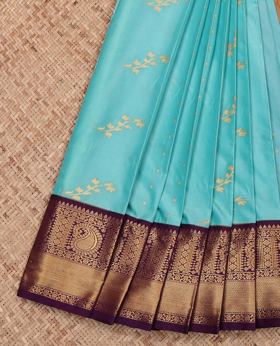 Blue Budget Silk Saree, Woven with Floral Buttas, Complemented by Contrast Traditional Border, Grand Pallu and a Contrast Blouse
