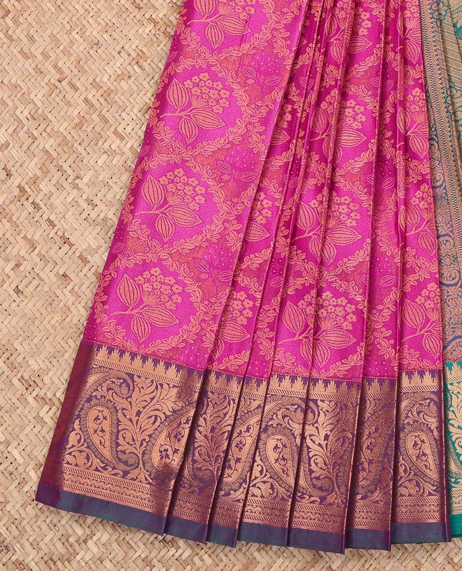 Pink Budget Silk Saree, Enthralled with Jacquard Design, Complemented by a Contrast Paisley Zari Design Border, Pallu of Paisleys, and a Contrast Blouse