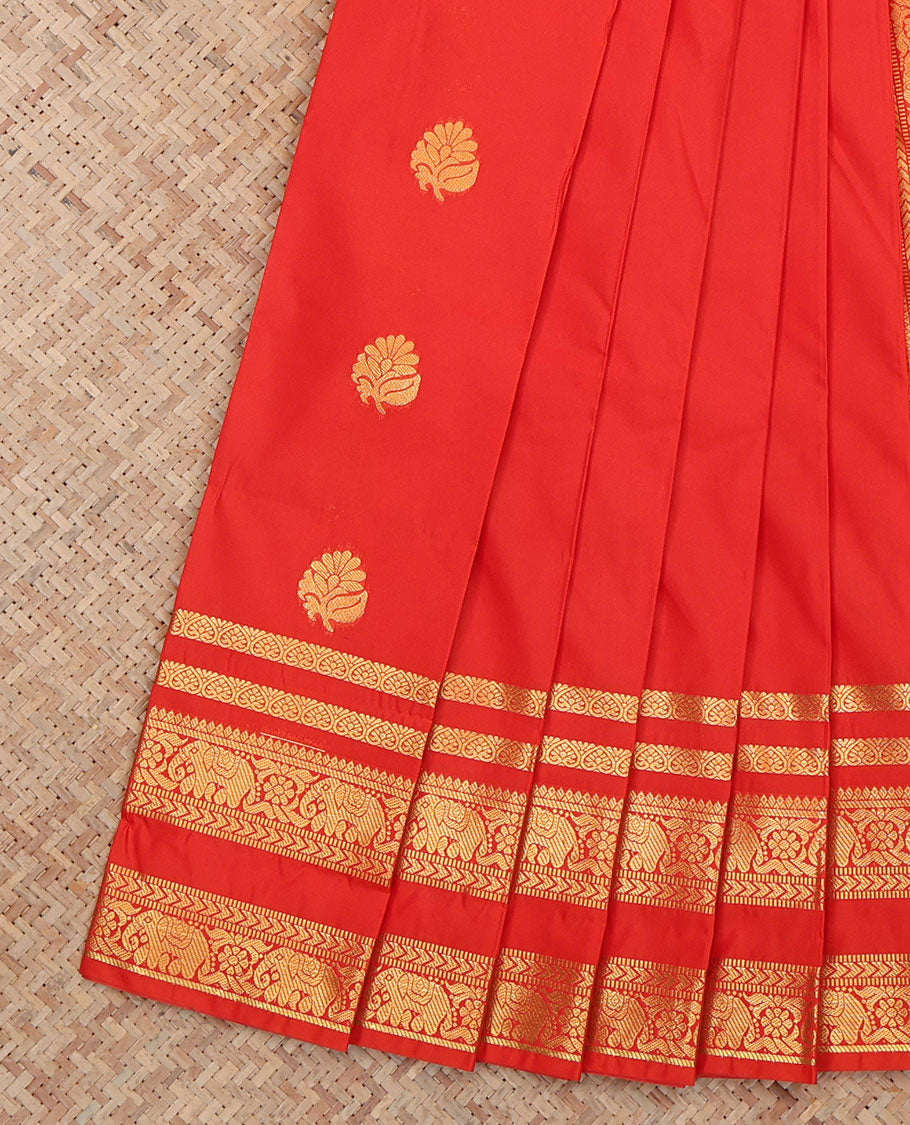 Red Budget Silk Saree, Elevated with Zari Buttas, a Rettai Pettu Zari Traditional Border, a Jaal Pallu and a Matching Blouse