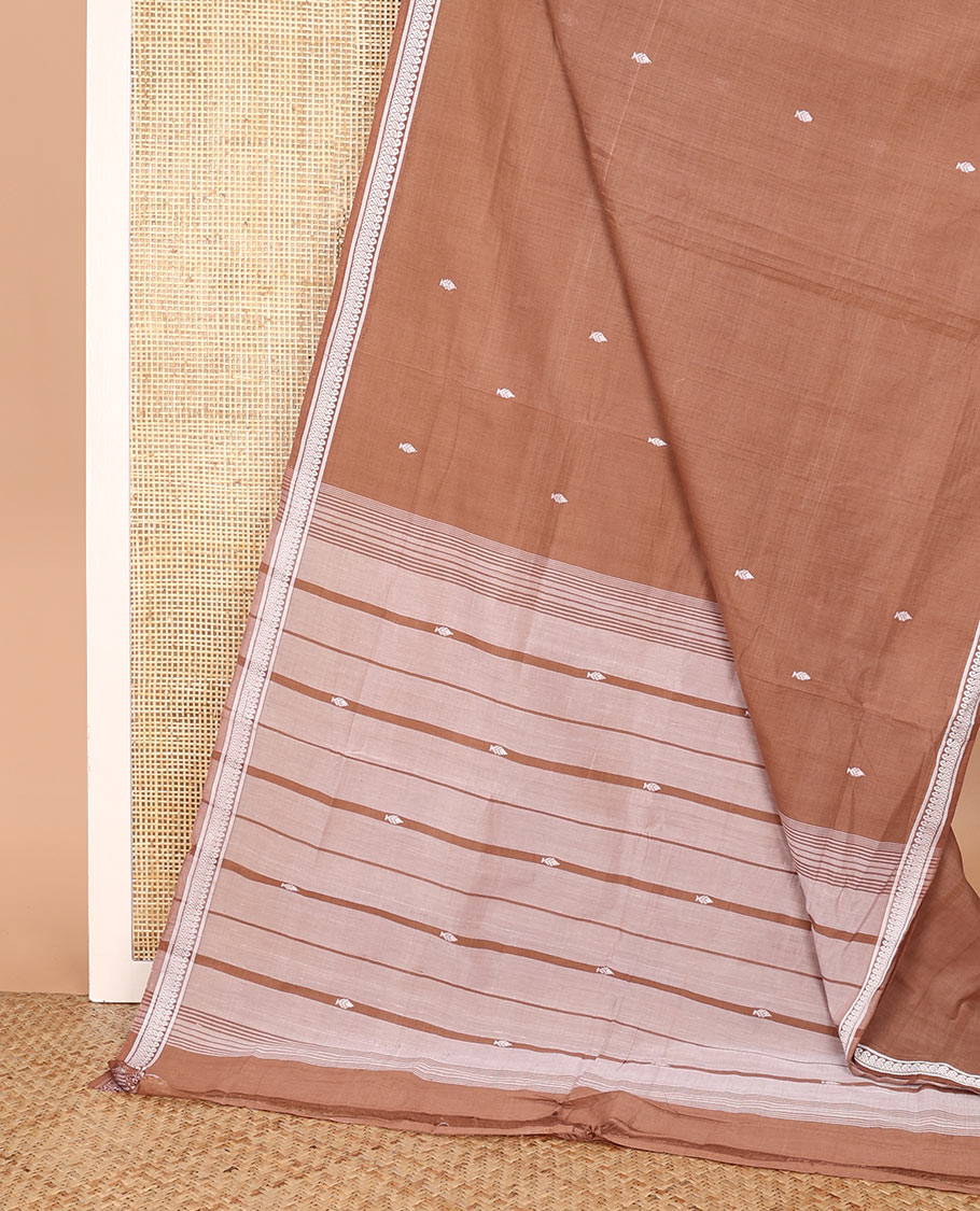 Brown thread buttas Andhra cotton saree, thread woven border, and pallu of stripes and buttas