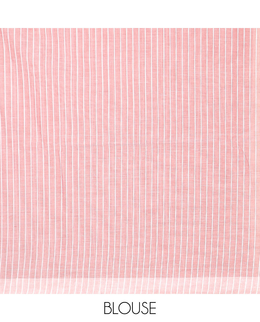 Borderless light sandal and pink striped jute cotton saree, self-pallu of stripes
