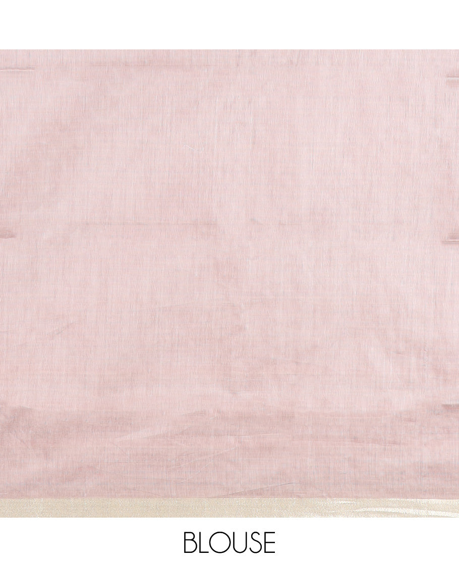 Pink floral thread embroidered Chirala cotton saree, bavanji border, and contrast block printed pallu