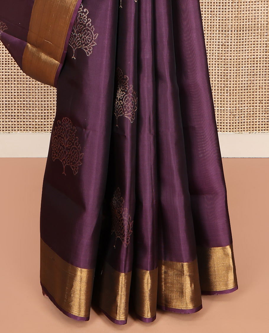 Purple Mayuri Lite Silk Mix Saree, Beautifully Bedecked with Zari Buttas All Over Its Body, Highlighted by Zari Bavanji Border, Complemented by Contrast Pallu of Intricate Designs, and Paired with a Contrast Blouse