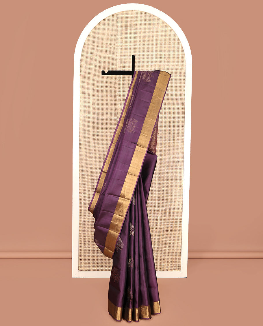 Purple Mayuri Lite Silk Mix Saree, Beautifully Bedecked with Zari Buttas All Over Its Body, Highlighted by Zari Bavanji Border, Complemented by Contrast Pallu of Intricate Designs, and Paired with a Contrast Blouse