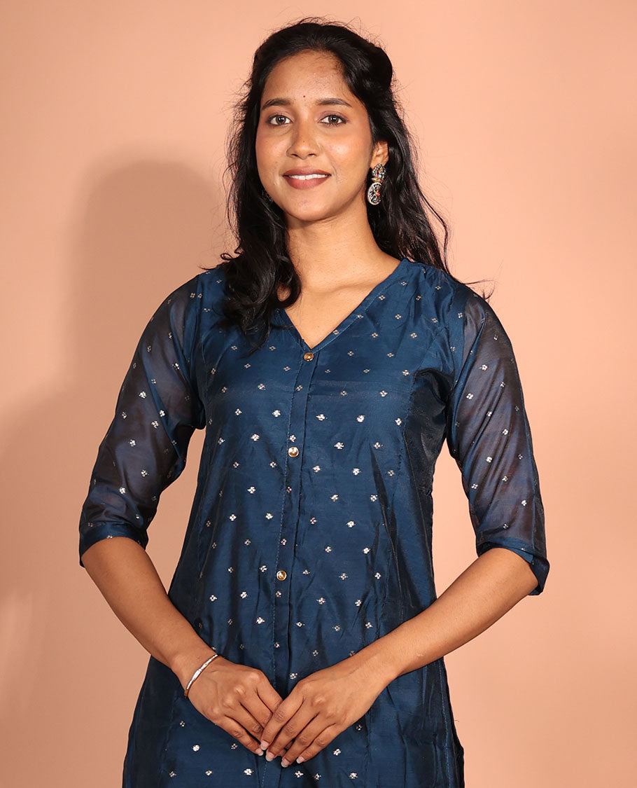 Blue Chanderi Silk Readymade Suit