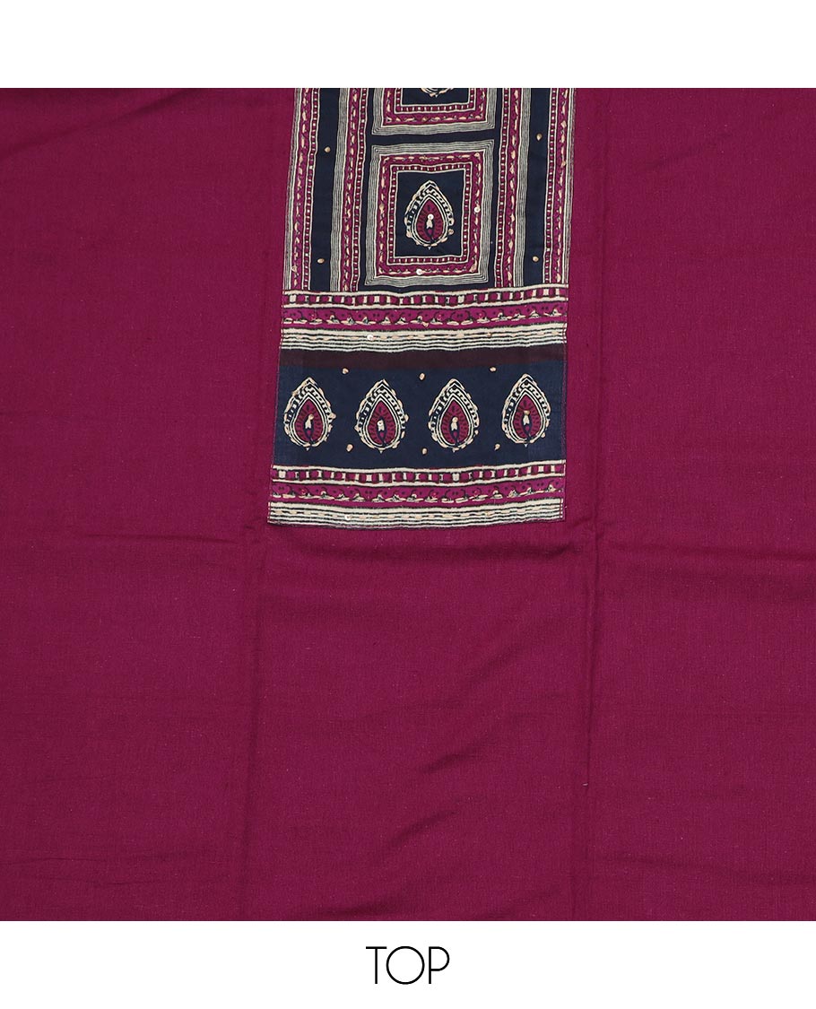 Blue base material chudidar set, intricate print with sequins work top, contrast bottom and intricately printed dupatta