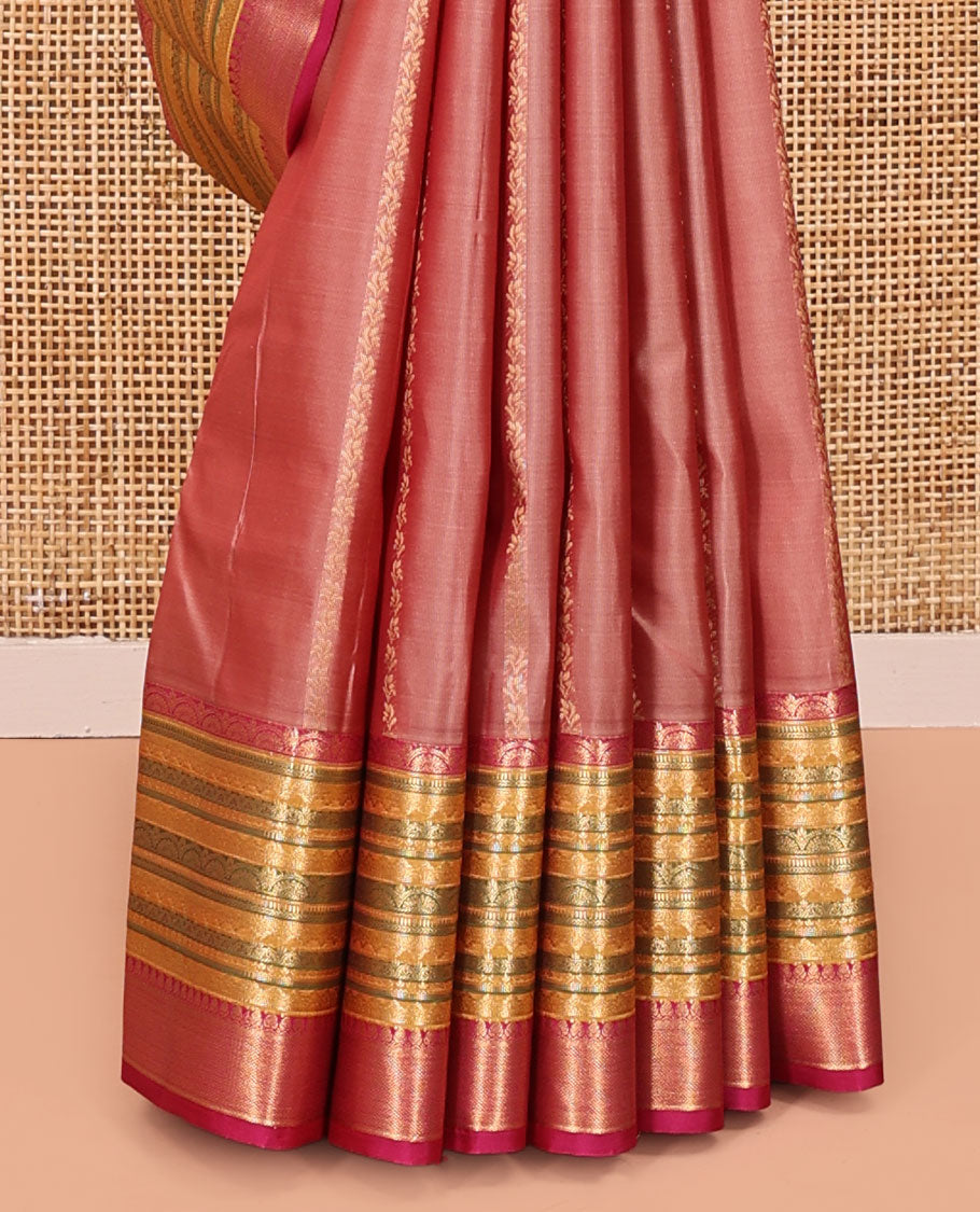 Pink Vasundhara Lite Silk Mix Saree, Adorned with Diagonal Stripes All Over Its Body, Complemented by Contrast Zari and Meenakari Design Border, Grand Jaal Pallu, and Paired with a Contrast Blouse
