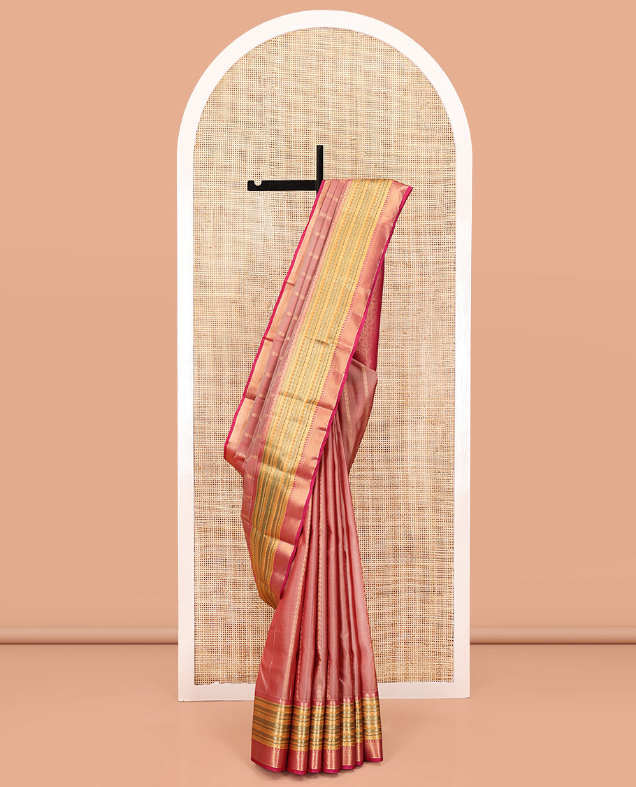 Pink Vasundhara Lite Silk Mix Saree, Adorned with Diagonal Stripes All Over Its Body, Complemented by Contrast Zari and Meenakari Design Border, Grand Jaal Pallu, and Paired with a Contrast Blouse
