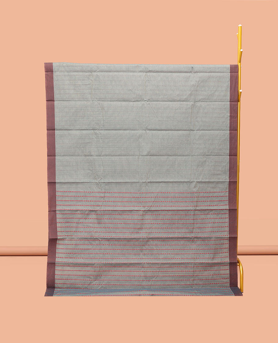 Grey Kanchi Cotton Saree, Graced with Stripes, Complemented by a Contrast Border, Intricate Pallu, and a Matching Blouse