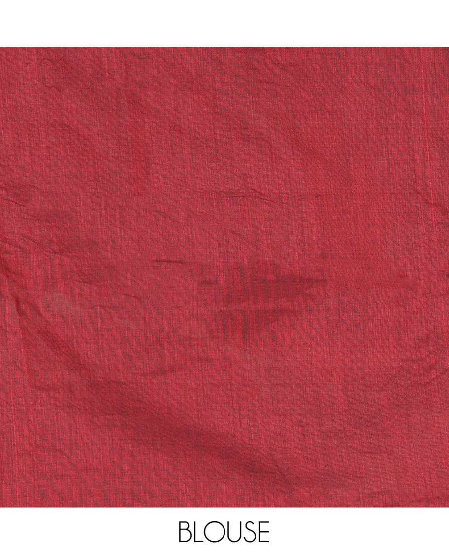 Borderless Maroon Khadi Cotton Saree, Delicately Woven with Umbrella Motifs, Thread Embroidered on Its Body, a Self-Pallu, and Paired with a Matching Blouse