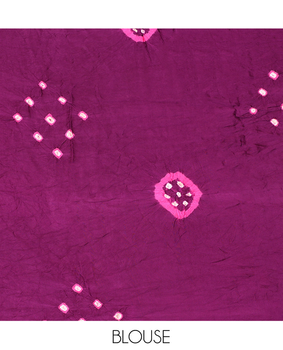 Borderless Purple Bandhani Dola Silk Saree