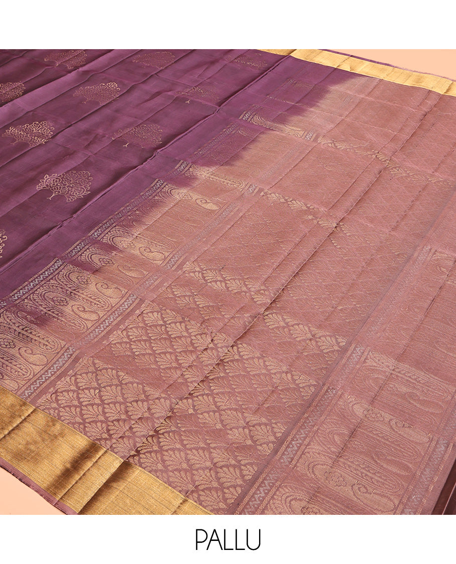 Purple Mayuri Lite Silk Mix Saree, Beautifully Bedecked with Zari Buttas All Over Its Body, Highlighted by Zari Bavanji Border, Complemented by Contrast Pallu of Intricate Designs, and Paired with a Contrast Blouse