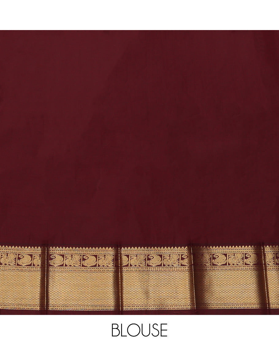 Off-White Budget Silk Saree, Subtly Sparkled with Zari Butta and Checks, Complemented by a Contrast Traditional Zari Border, Jaal Pallu, and Contrast Blouse