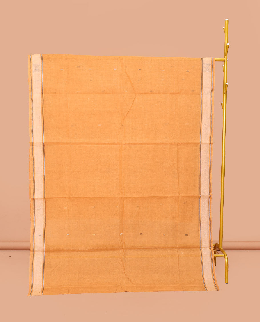Orange Bengal Cotton Saree, Woven with Buttas, a Subtle Border, Pallu of Stripes, and a Matching Blouse
