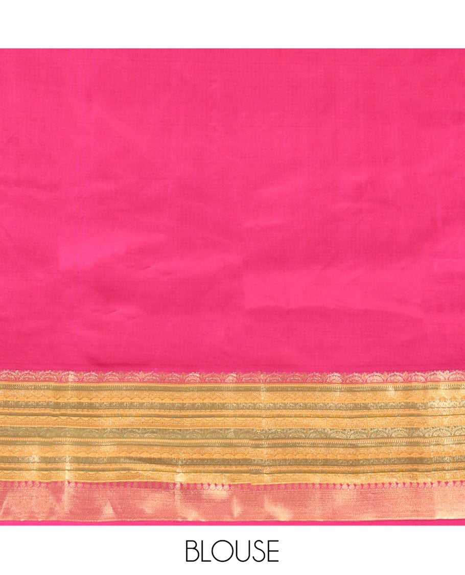 Pink Vasundhara Lite Silk Mix Saree, Adorned with Diagonal Stripes All Over Its Body, Complemented by Contrast Zari and Meenakari Design Border, Grand Jaal Pallu, and Paired with a Contrast Blouse