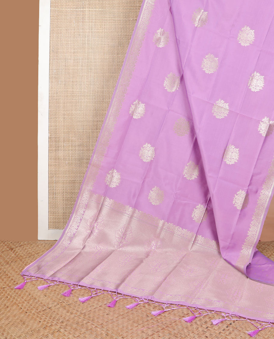 Lavender floral motifs butter silk silk saree with self floral zari design border & floral design pallu