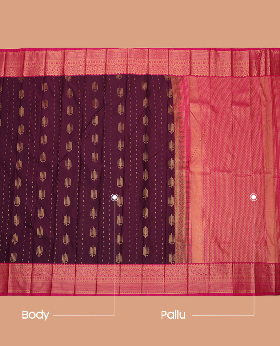 Purple Budget Silk Saree, Delicately Woven with Zari Buttas and Stripes, a Contrast Traditional Zari Border, Grand Pallu, and a Contrast Blouse