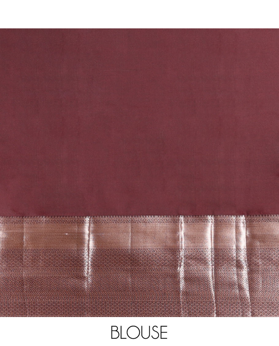 Rust Budget Silk Saree, Featuring Zari Buttas on Its Body, Complemented by a Contrast Traditional Zari Design Border, Intricately Designed Pallu, and Paired with a Contrast Blouse