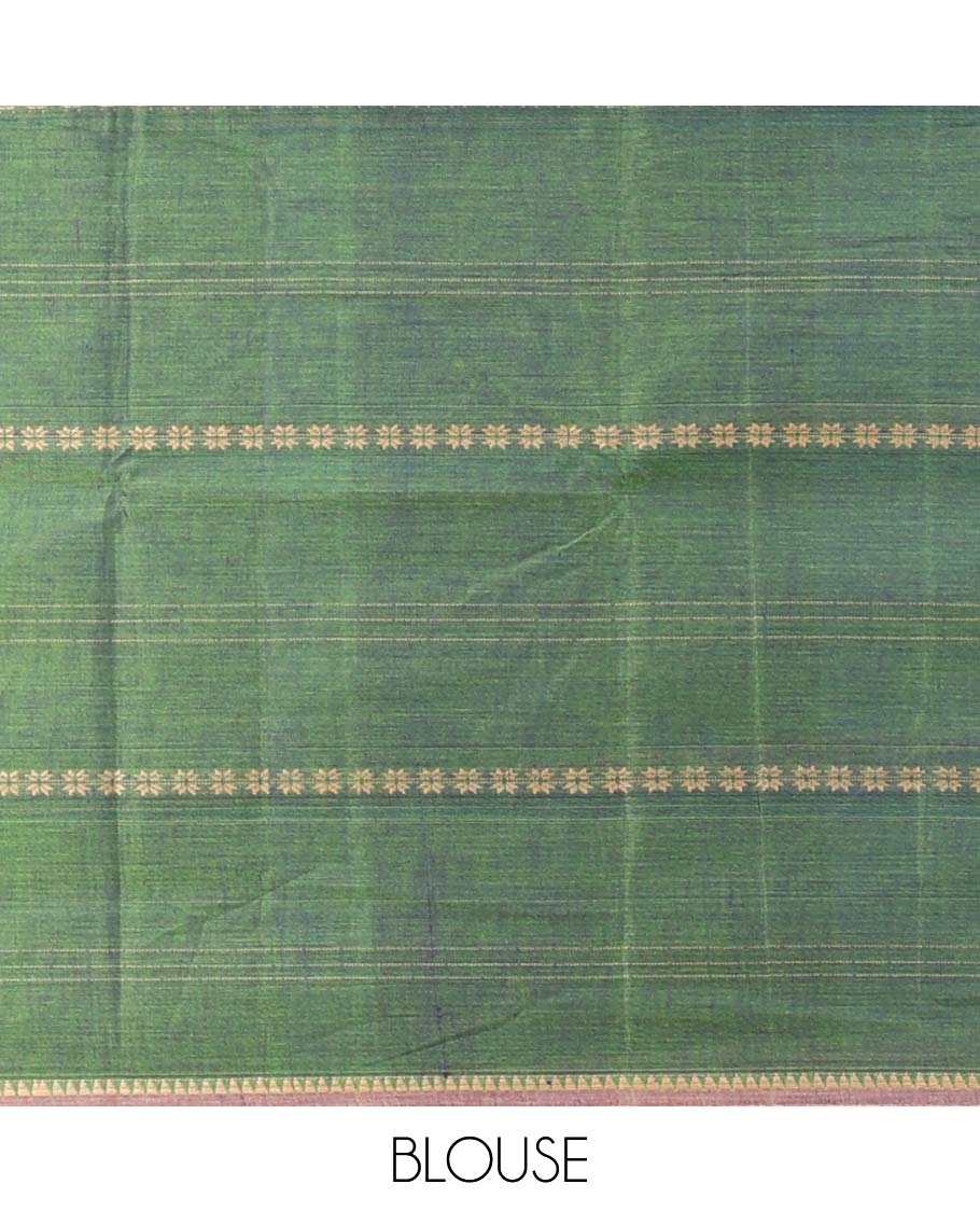 Borderless green striped Narayanapet cotton saree, striped pallu