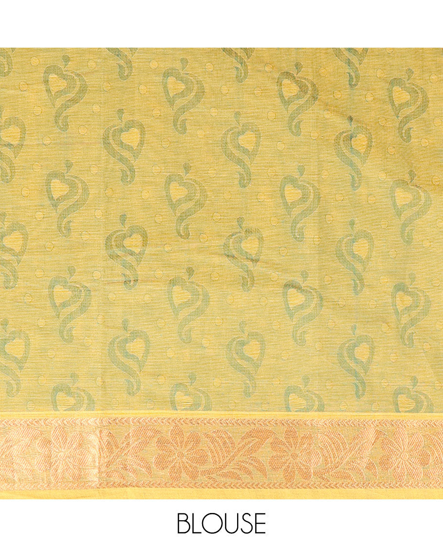 Green unique design Combatiore cotton saree, traditional zari design border & pallu steeped with paisley motifs