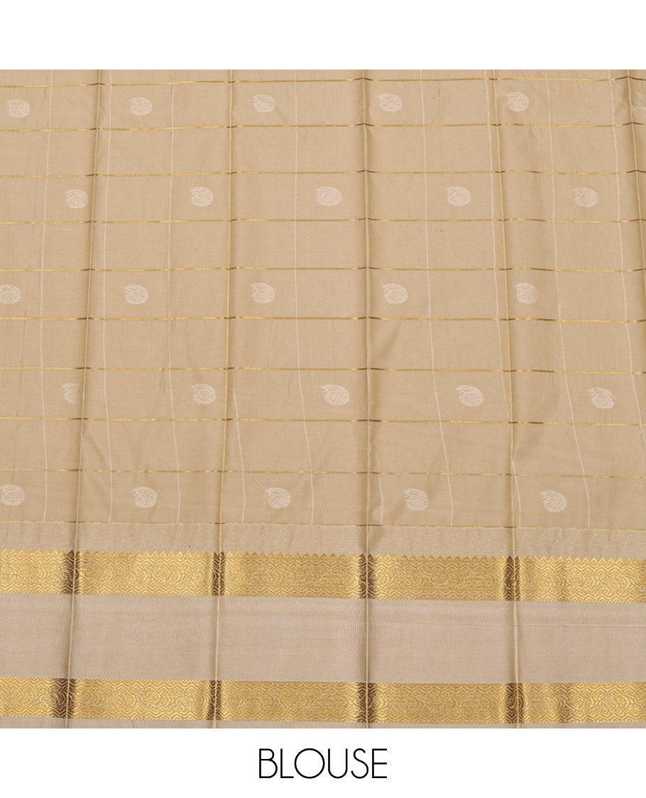 Purple Budget Silk Saree, Ornamented with Zari Butta Enclosed Checked Design on Its Body, Complemented by a Contrast Traditional Zari Design Rettai Pettu Border, Grand Pallu, and Paired with a Contrast Blouse
