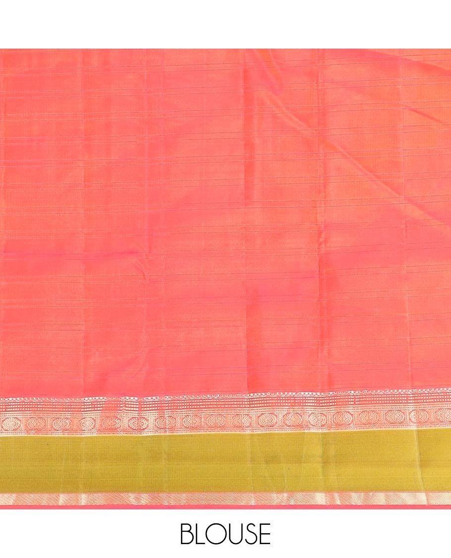 Yellow stripes & zari buttas silk saree, contrast jaal pallu & rettai pettu border of banaras,neli,chakram & kattari designs