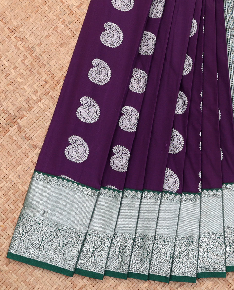 Purple Budget Silk Saree, Adorned with Buttas All Over Its Body, Complemented by a Contrast Traditional Zari Design Border, Grand Pallu, and Paired with a Contrast Blouse
