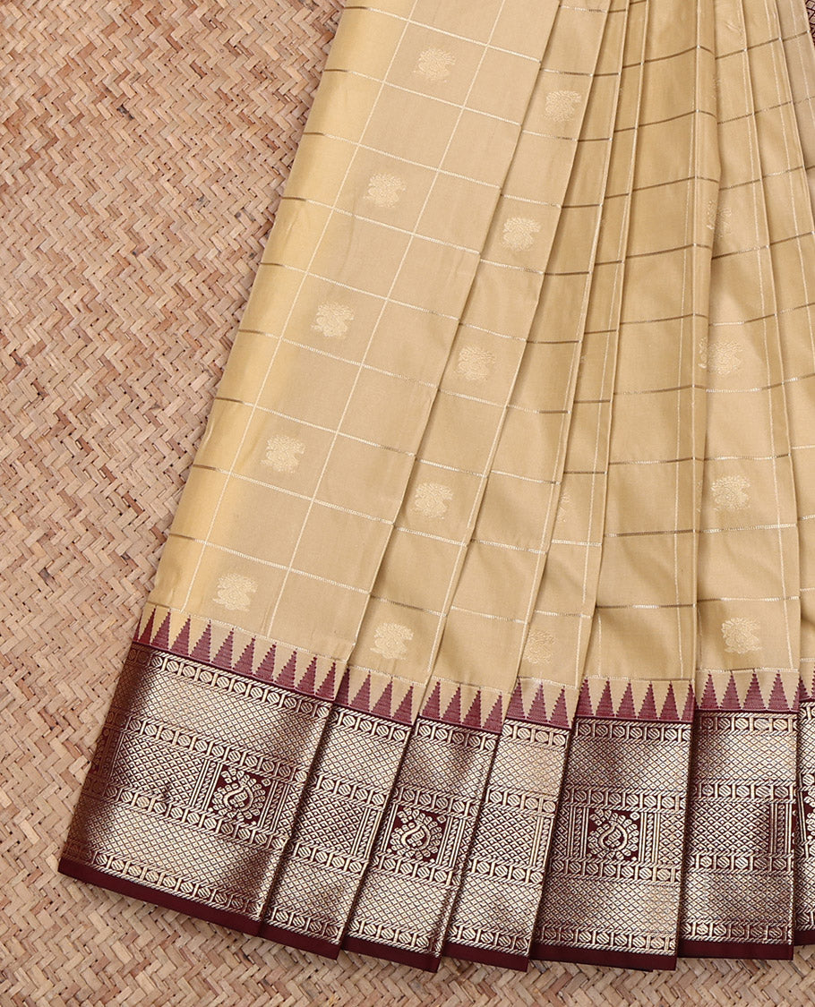 Sandal Budget Silk Saree, Simply Sparkled with Butta Enclosed Checks, Complemented by Contrast Traditional Border, Grand Jaal Pallu and a Contrast Blouse