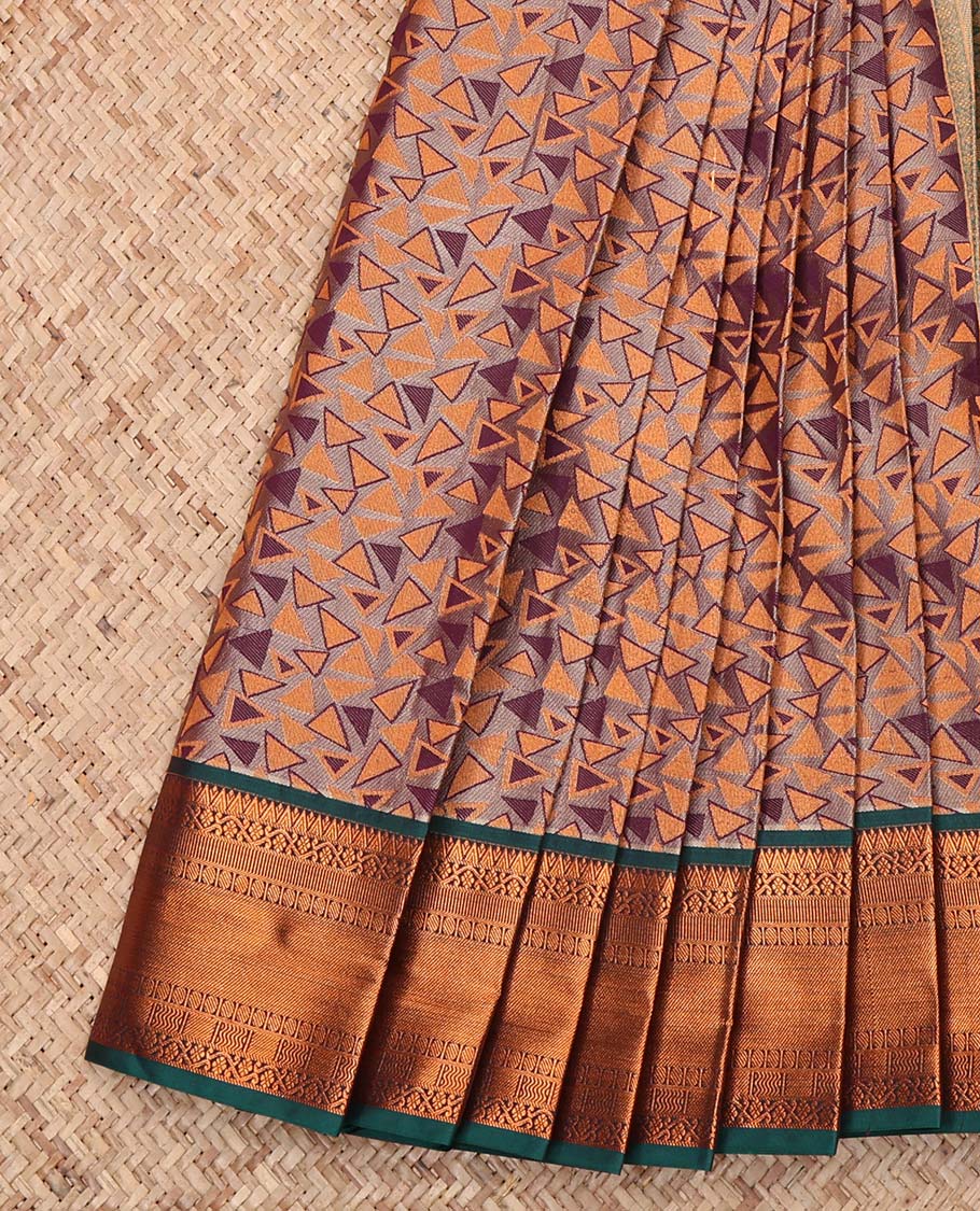 Grey Budget Silk Saree, Delicately Woven with Triangle Design, Complemented by a Contrast Traditional Zari Border, Intricately Designed Pallu, and a Contrast Blouse