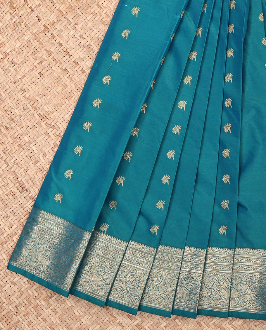 Blue Budget Silk Saree, Accentuated with Zari Buttas, Highlighted by a Traditional Zari Border, Geometric Pallu, and a Matching Blouse