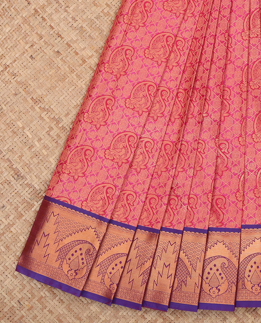 Pink Budget Silk Saree, Mesmerized with Jacquard Design, a Contrast Traditional Zari Border, Grand Pallu, and a Contrast Blouse
