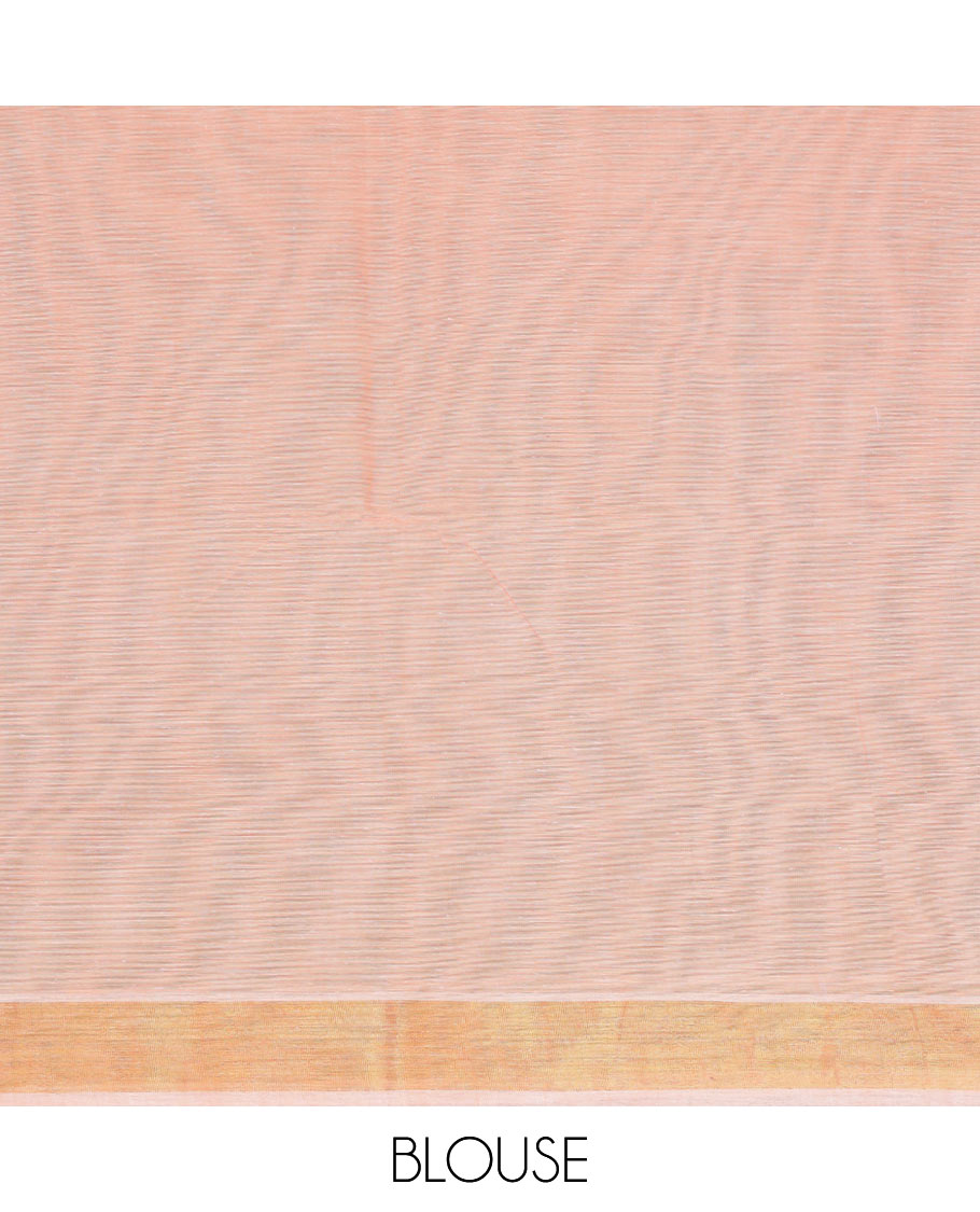 Light orange & grey-color striped jute cotton saree, zari border & pallu of stripes