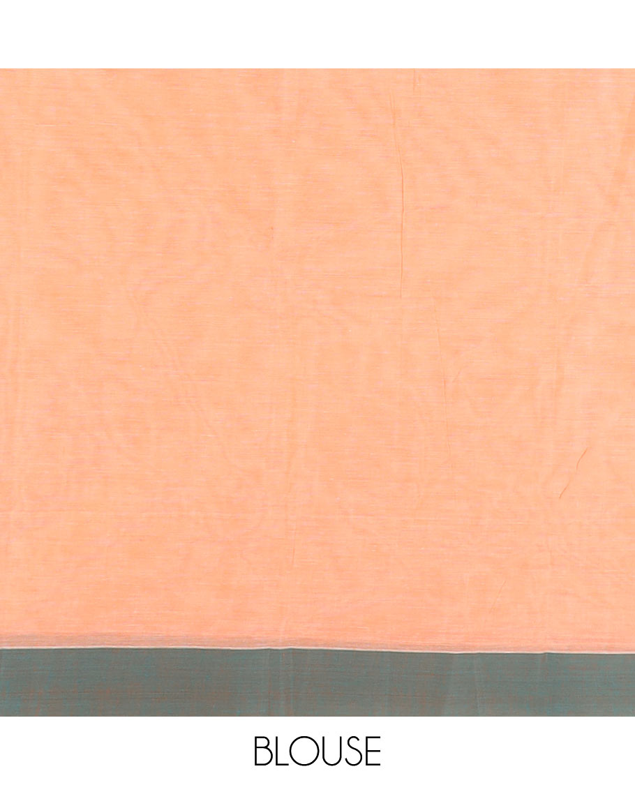 Orange buttas with stripes kanchi cotton saree, contrast border, and paisley motifs pallu