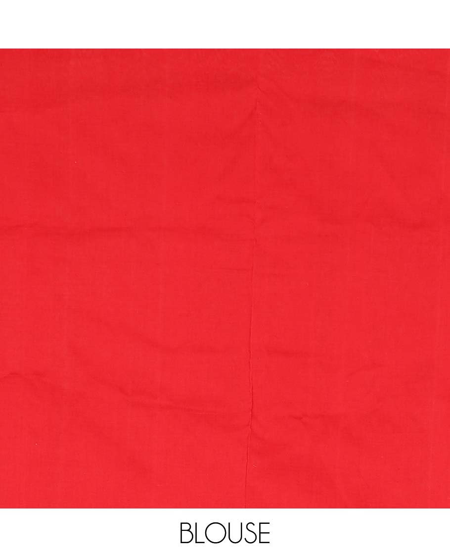 Green buttas ikkat cotton saree, contrast ikkat border, and pallu of big kolam-style design ikkat weave