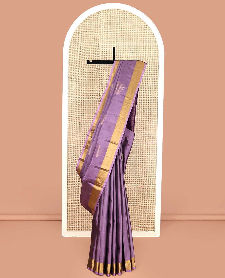Lavender Mayuri Lite Silk Mix Saree, Beautified with Zari Buttas All Over Its Body, Highlighted by Zari Bavanji Border, Complemented by Contrast Pallu of Jaal Designs, and Paired with a Contrast Blouse